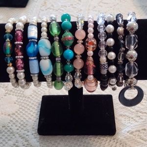 12 HANDMADE REPURPOSED Bundle of Vintage, Glass Bead & Pearl Stretch Bracelets!!